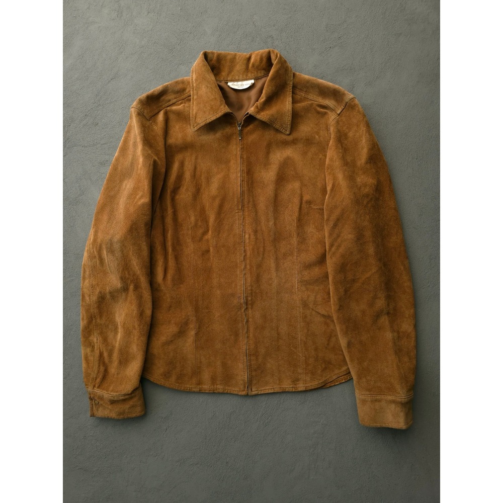 Vintage 90s Jones New York Suede Jacket Medium Brown Full Zip Leather